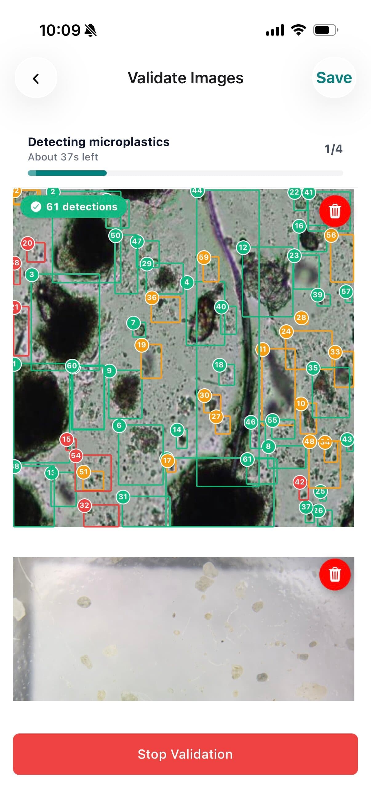 CSI Ocean observation detail — bounding-box detections on a snow sample with observer, sample type, and location